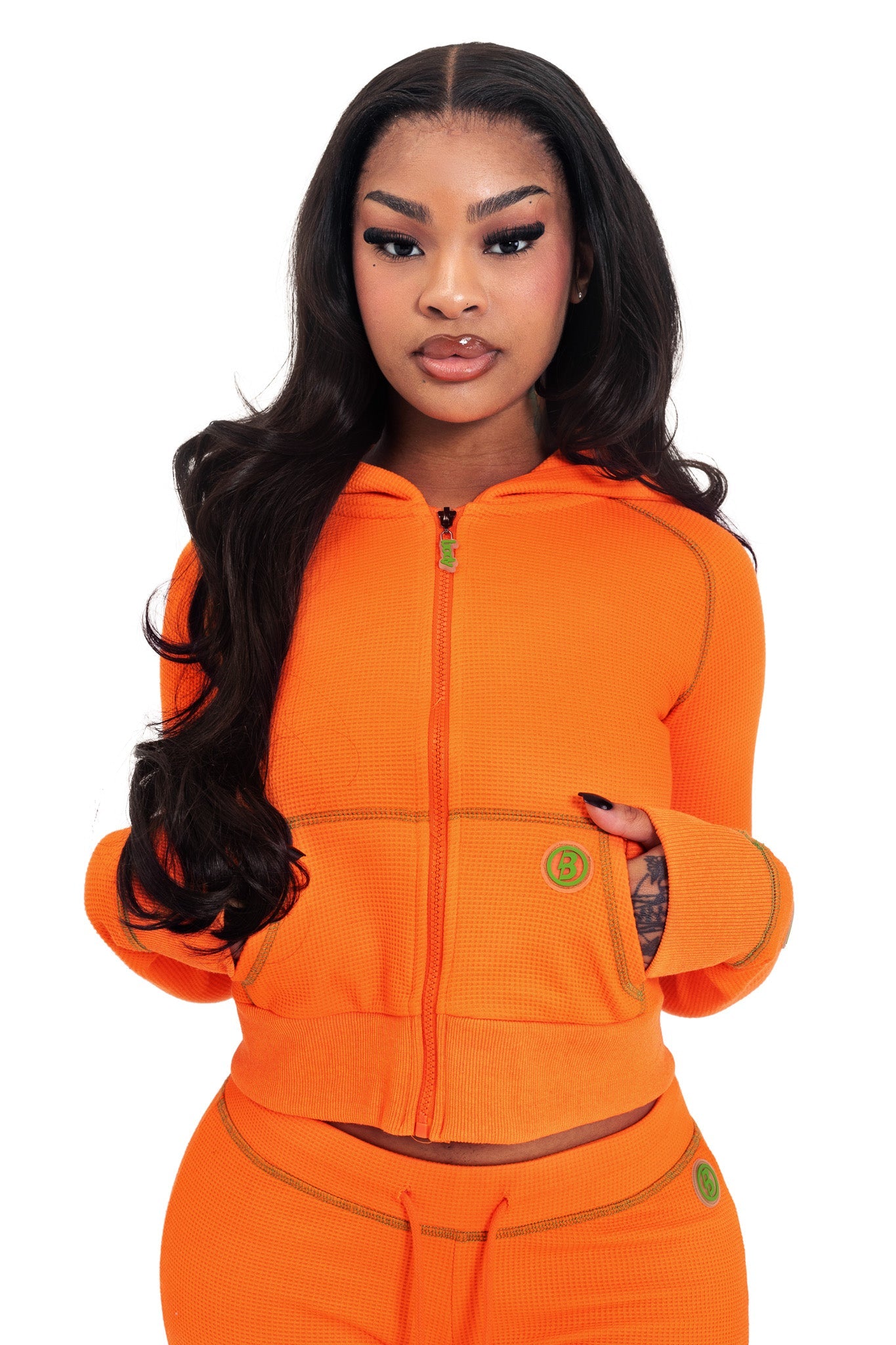 Waffle Knit Zip-Up Hoodie