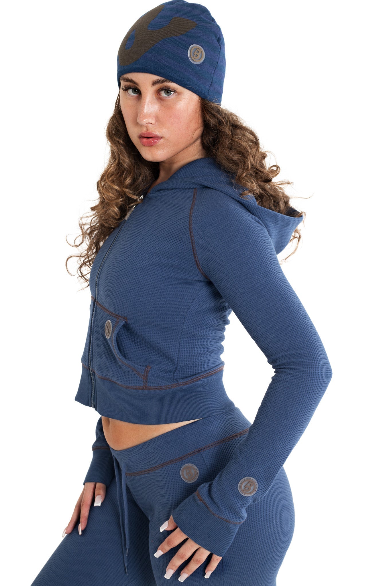 Waffle Knit Zip-Up Hoodie