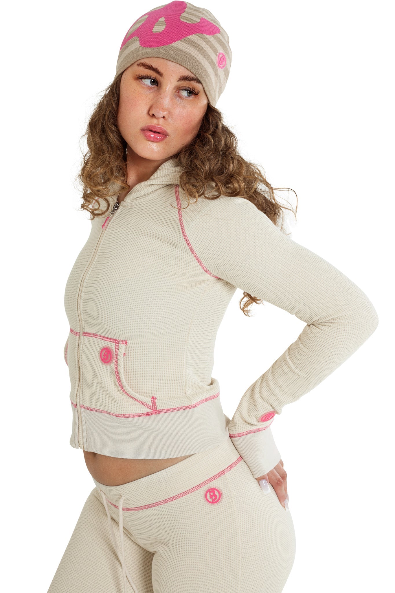 Waffle Knit Zip-Up Hoodie