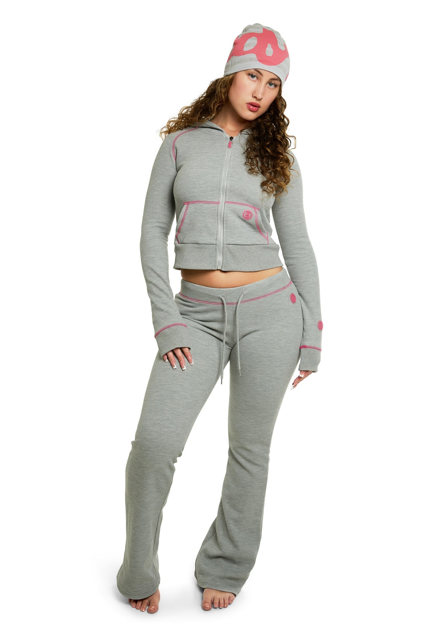 Waffle Knit Zip-Up Hoodie
