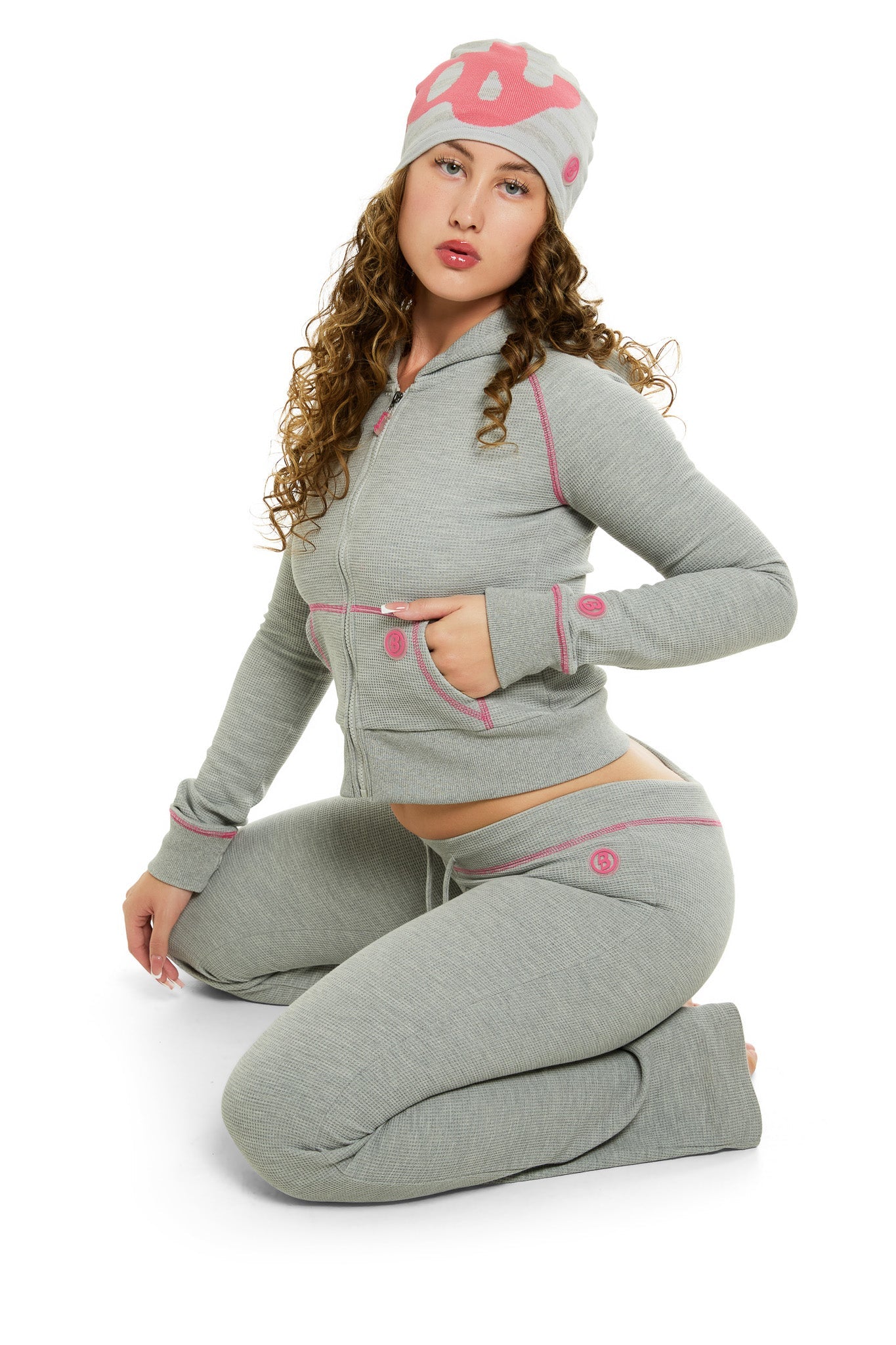 Waffle Knit Zip-Up Hoodie