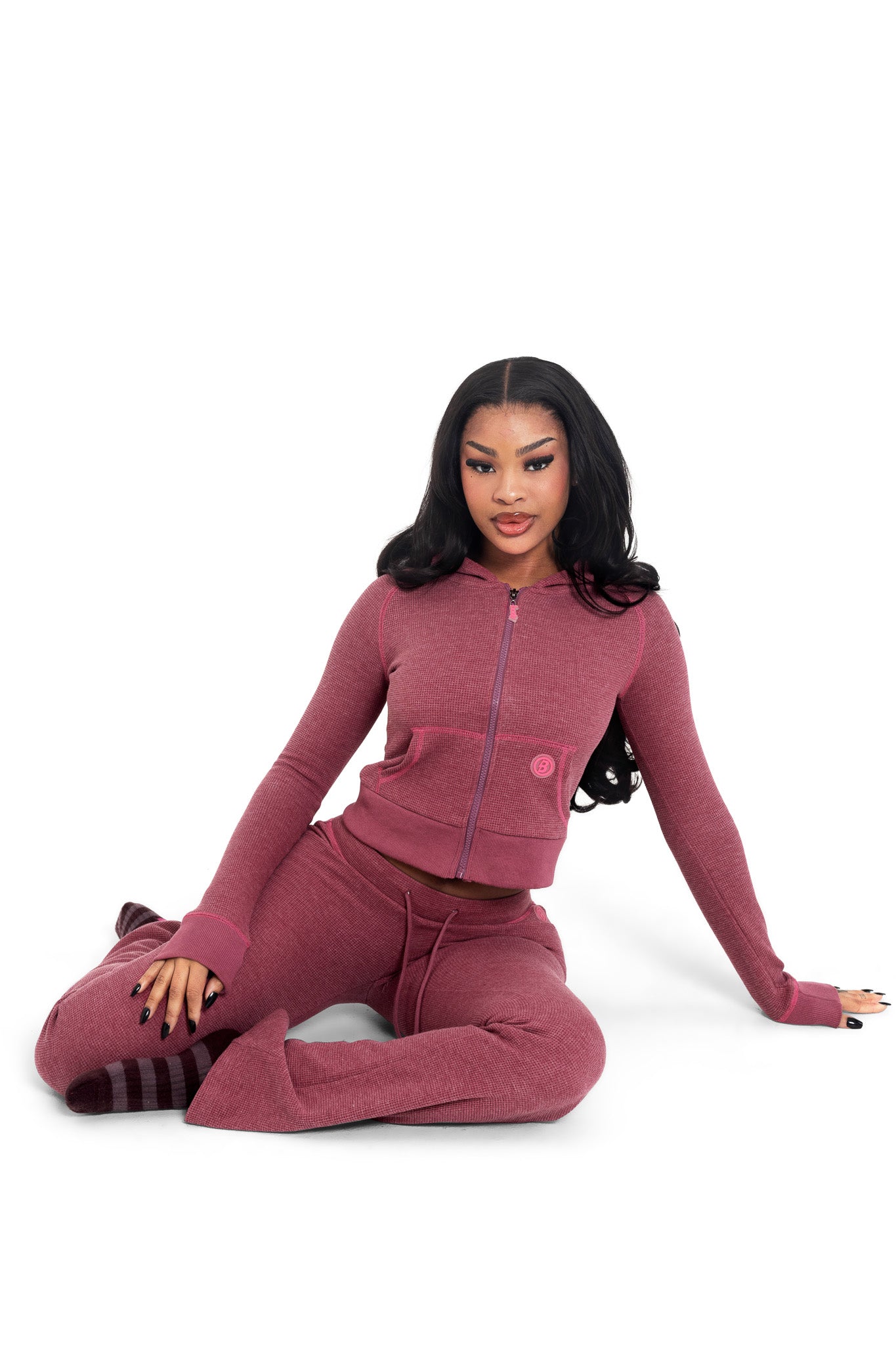 Waffle Knit Zip-Up Hoodie