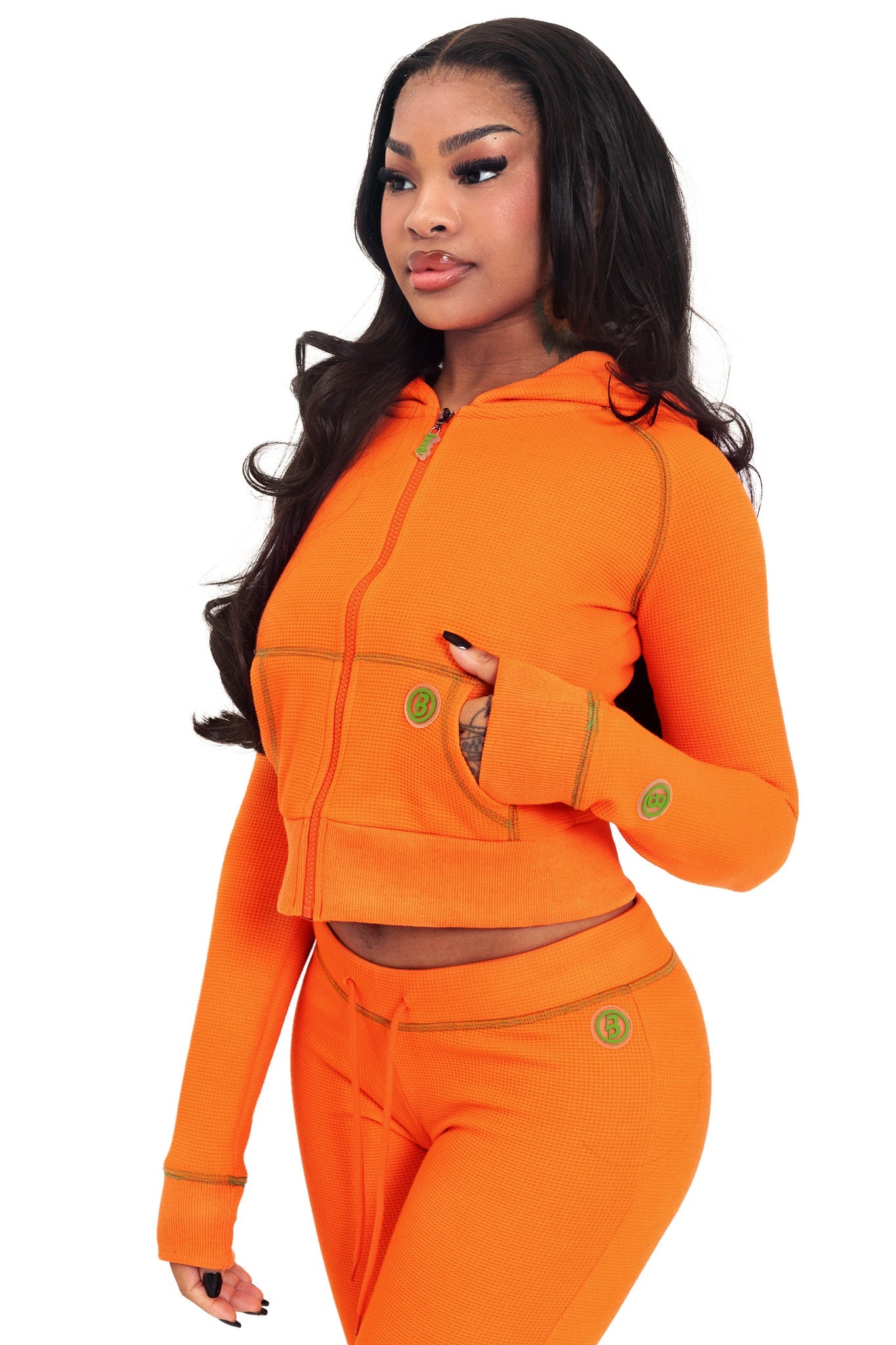 Waffle Knit Zip-Up Hoodie