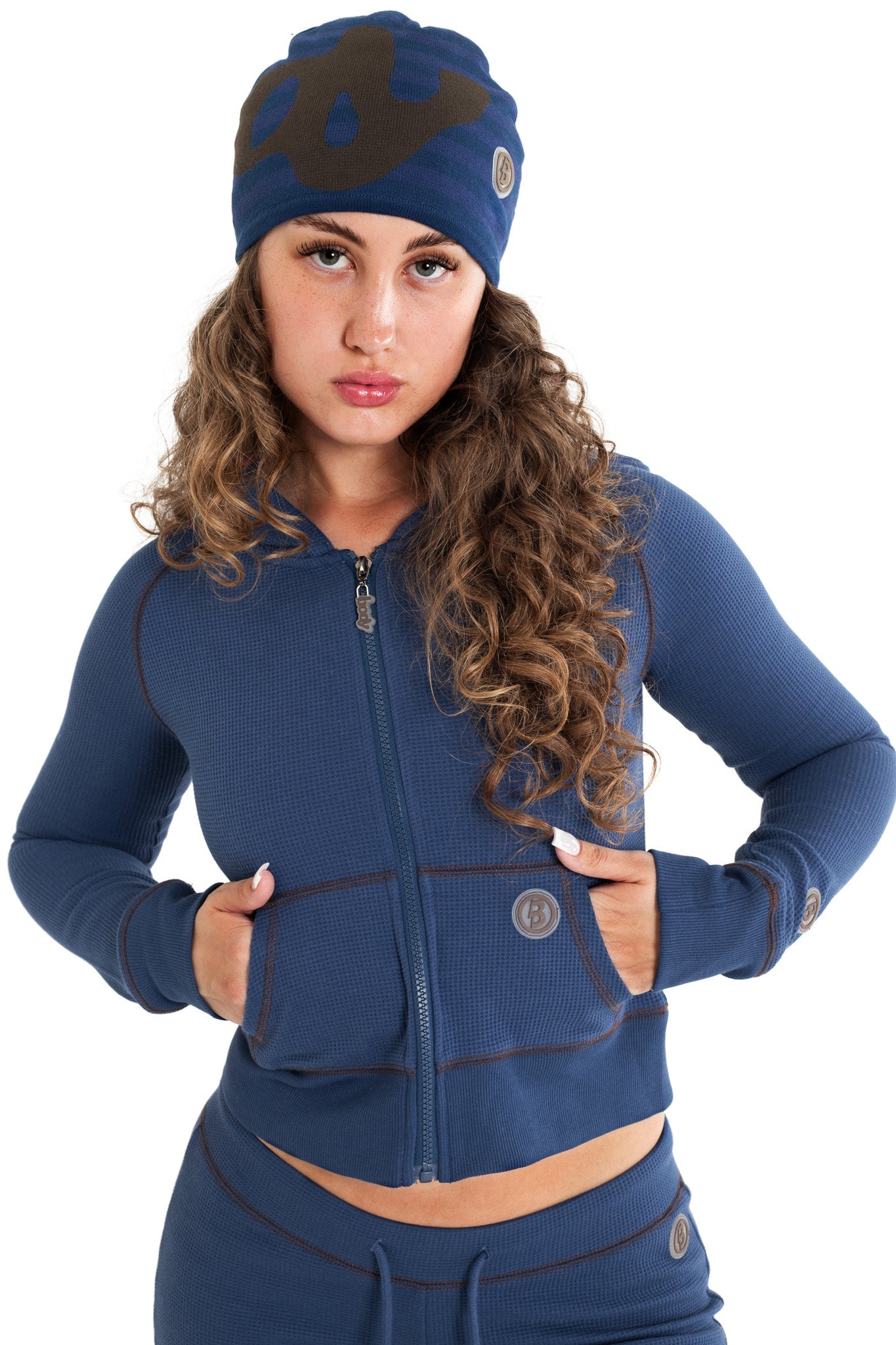 Waffle Knit Zip-Up Hoodie