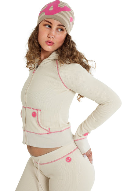 Waffle Knit Zip-Up Hoodie