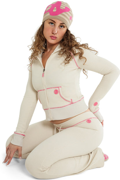 Waffle Knit Zip-Up Hoodie