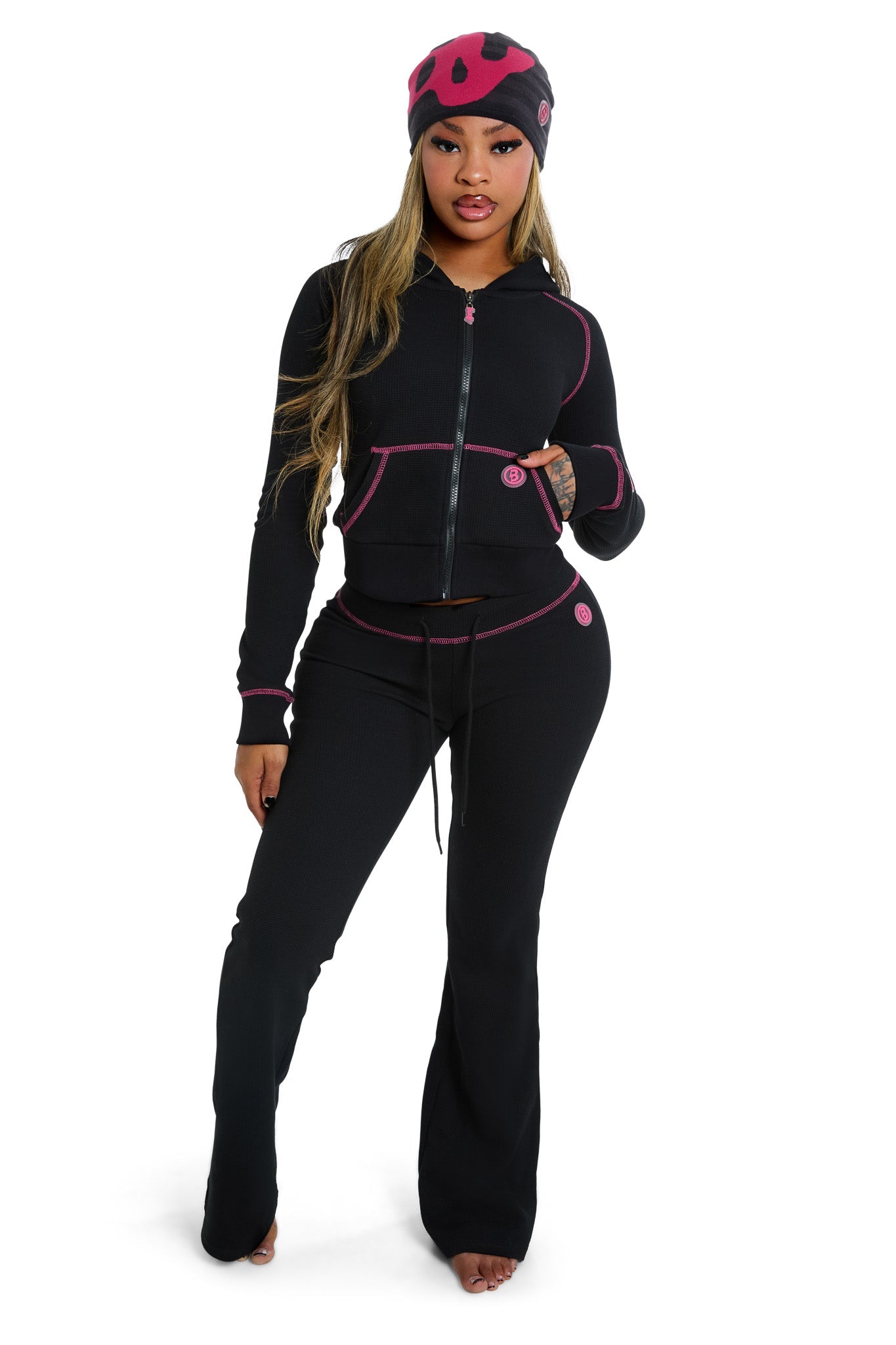 Waffle Knit Zip-Up Hoodie