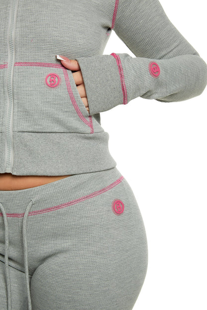 Waffle Knit Zip-Up Hoodie