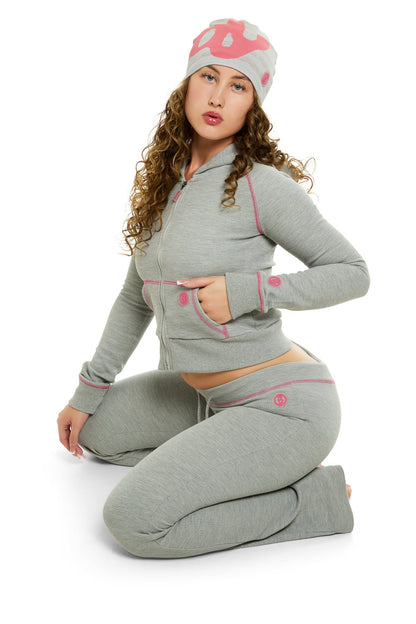 Waffle Knit Zip-Up Hoodie